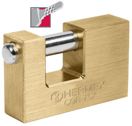 Candado antipalanca bronce 75mm llav.multipun"HERMEX"COR-75Q