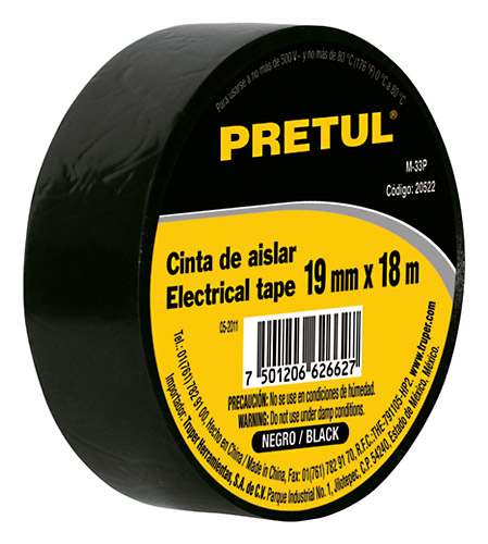 Cinta aisladora 19mm.x9mt. Negra(V x mult.8u) "PRETUL" M-22P