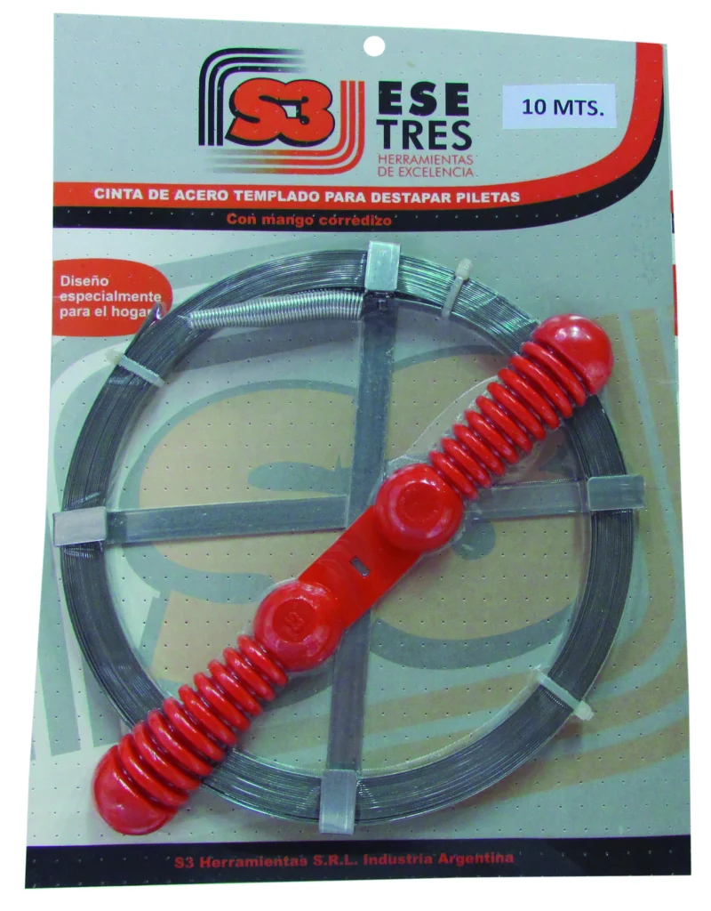 Cinta destapapiletas acero,c/mango 5mt "S3" 10017