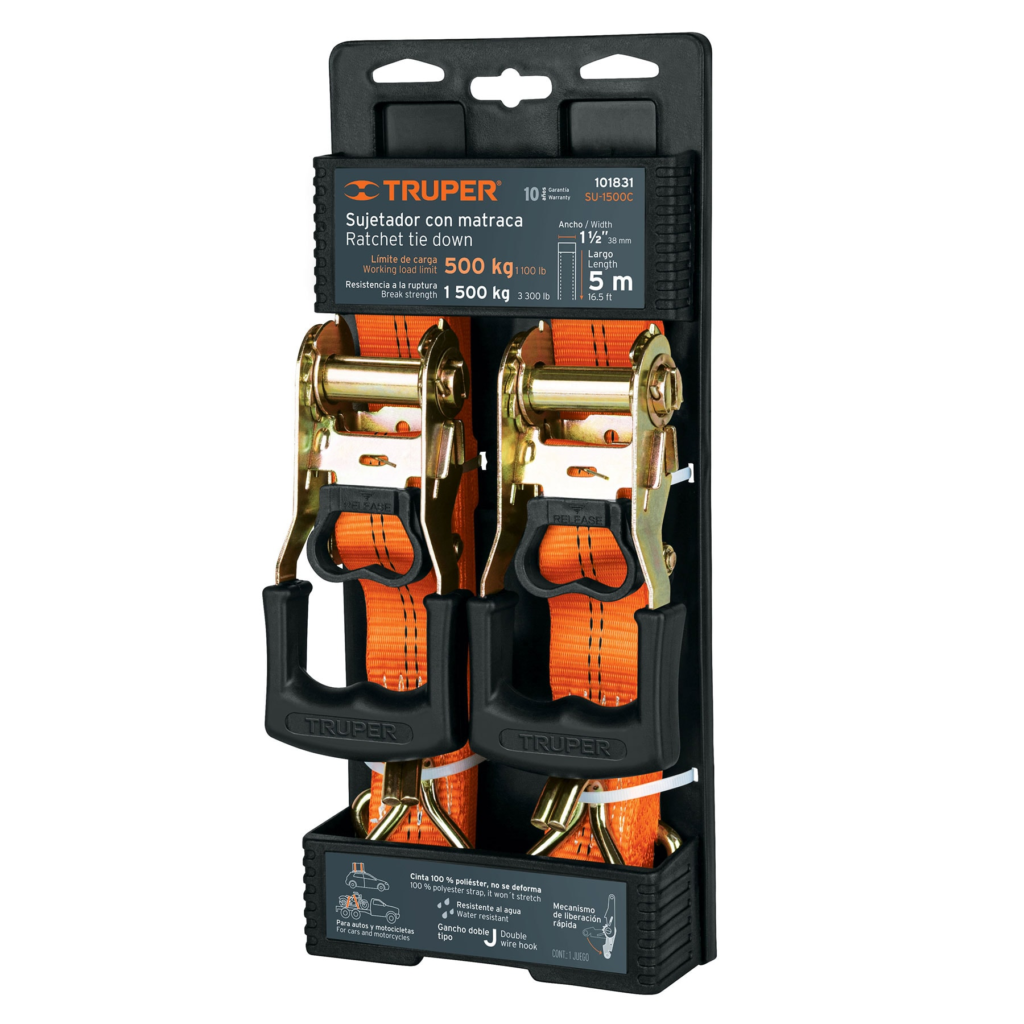Cinta c/catra.L:5mt.A:3.81cmC.Max:1500Kg"TRUPER"SU1500Cx2pza