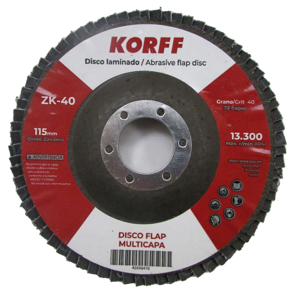 Disco Flap óx.zirc.(A.Inox.Ac.Alu)"SLENDER-KORFF"115mm ZK-40