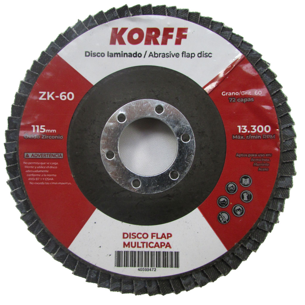 Disco Flap óx.zirc.(A.Inox.Ac.Alu)"SLENDER-KORFF"115mm ZK-60
