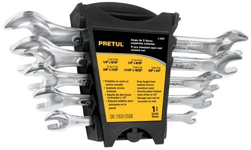 Jgo de 5 llaves 2 bocas-1/4"a3/4",Tarj.plást"PRETUL"J-305P