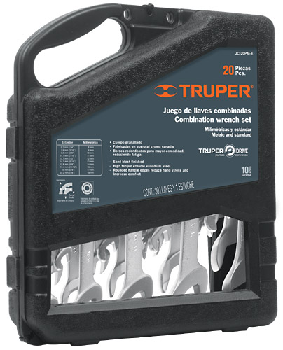 Jgo.20llaves comb.¼"a7/8"y 8a18mm - Maletin"TRUPER"JC-20PM
