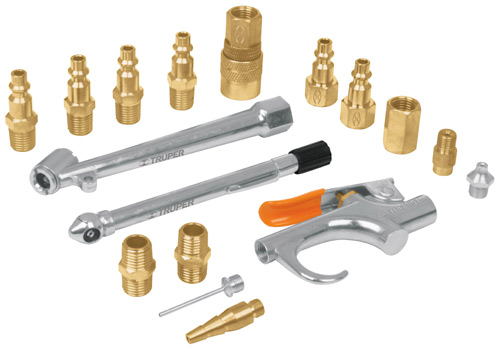 Jgo.Pistola p/sopletear c/16 acces. neumáticos"TRUPER"JAN-17