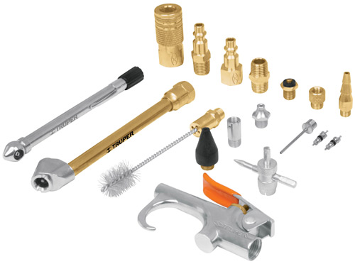 Jgo.Pistola p/sopletear c/17 acces. neumáticos"TRUPER"JAN-18