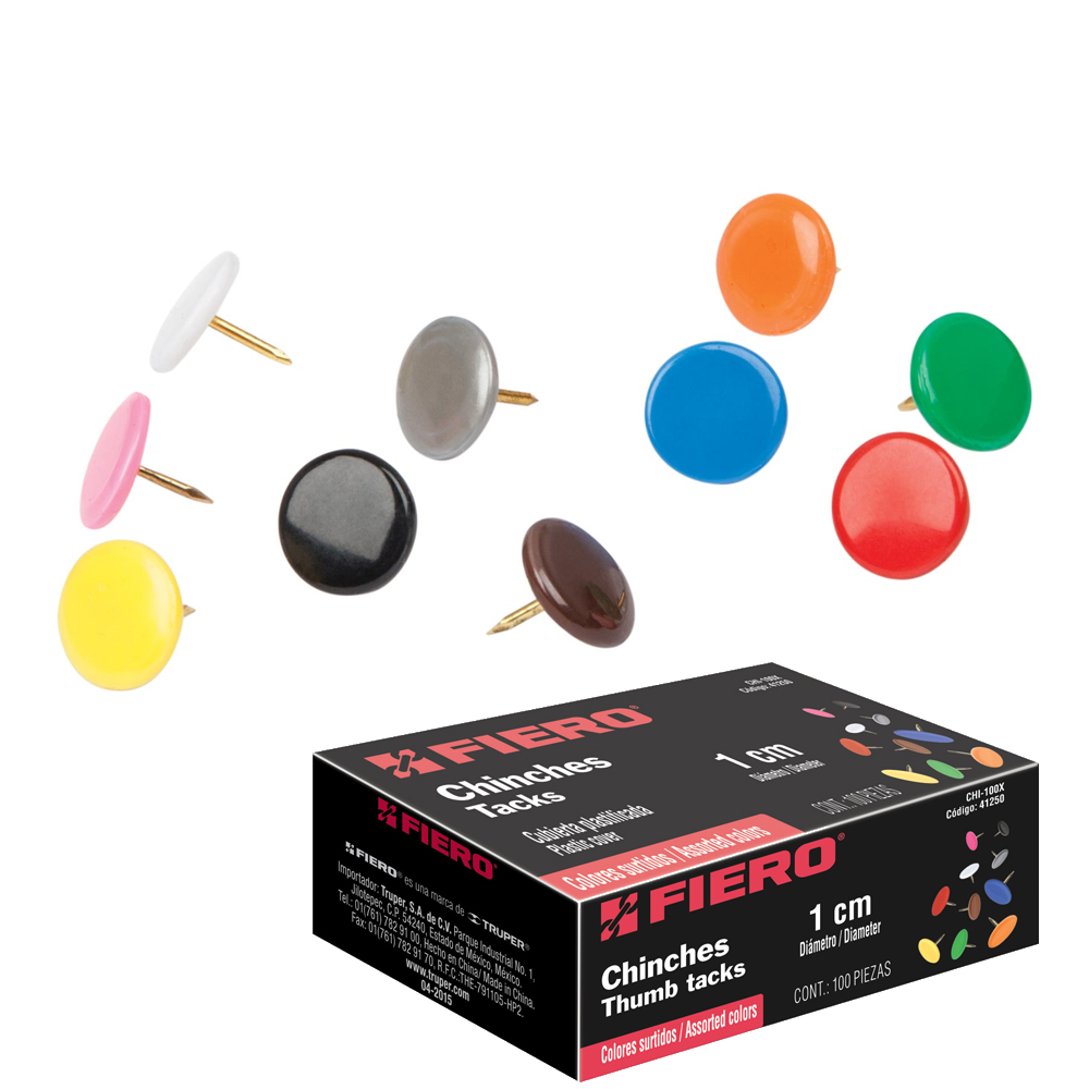 Chinches acero(cub.PVC)colores surt."FIERO"CHI-100X CjaX100