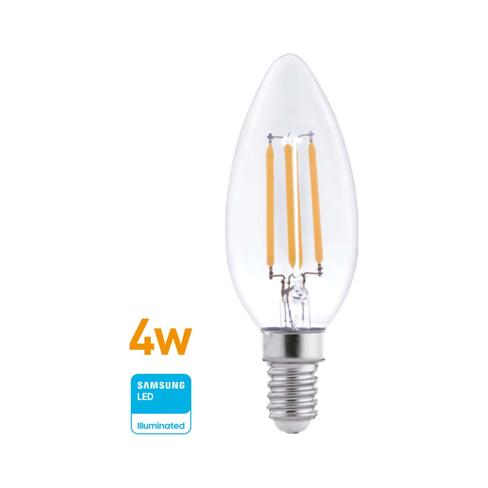 Lámpara LED Filamento Vela 4w (equiv 45w)E14 Cálida"WELLMAX"