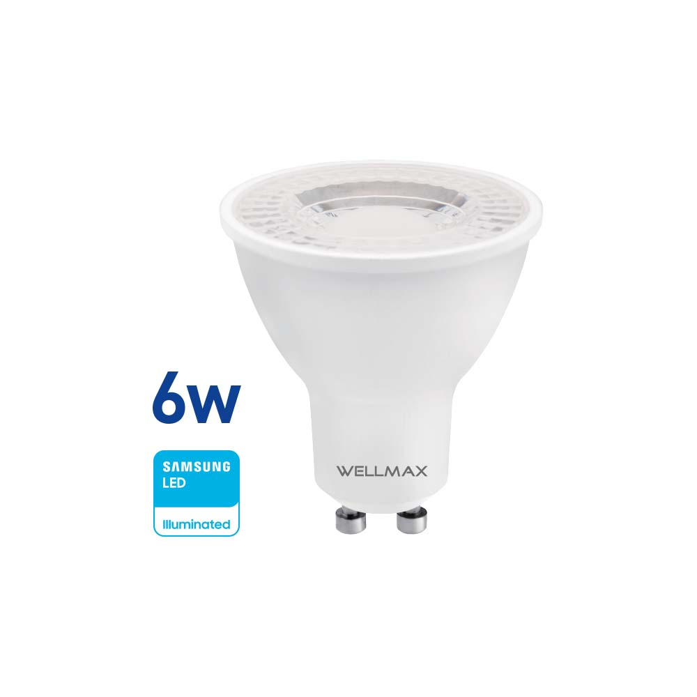 Lámpara LED Dicroica 6w (equivale 35w) GU10 Fría "WELLMAX"