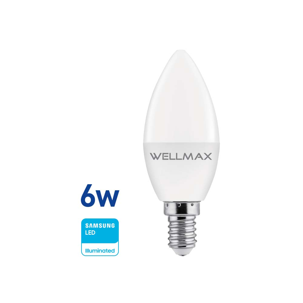 Lámpara LED Vela 6w (equivale 45w) E14 Fría "WELLMAX"