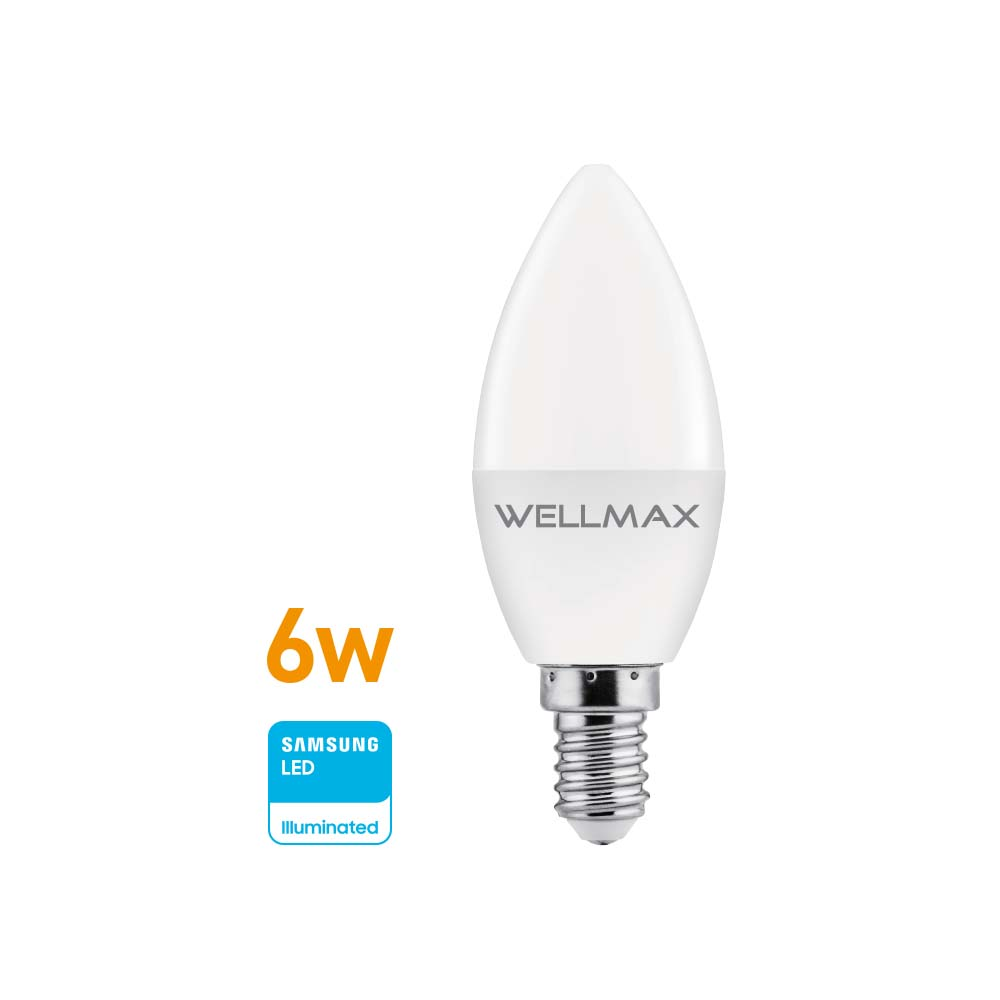 Lámpara LED Vela 6w (equivale 45w) E14 Cálida "WELLMAX"