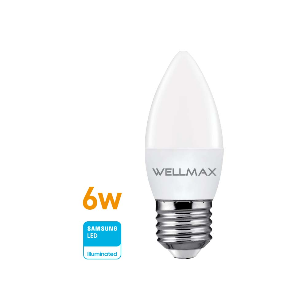 Lámpara LED Vela 6w (equivale 45w) E27 Cálida "WELLMAX"