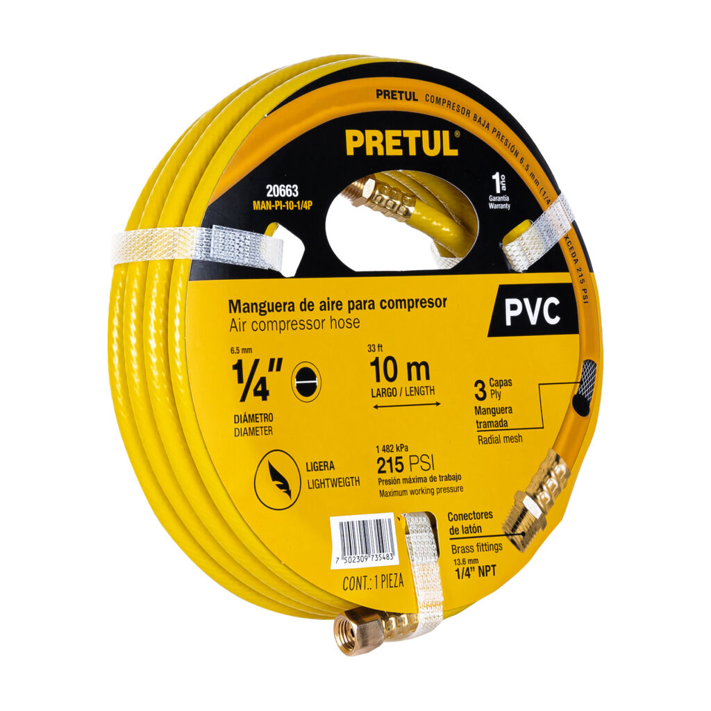 Manguera PVC p/pis.B.Pres.1/4""PRETUL"MANPI10-1/4P xroll10mt