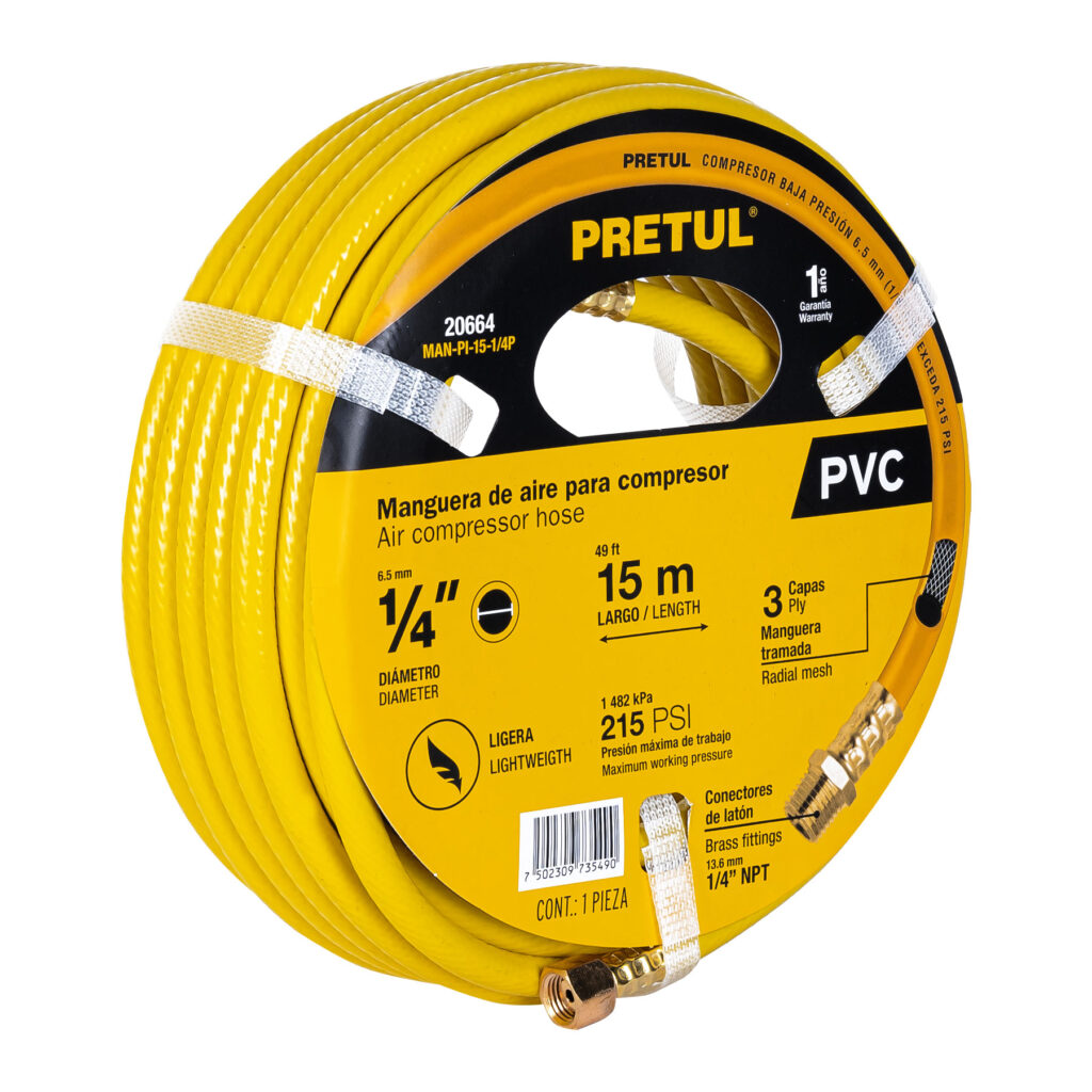 Manguera PVC p/pis.B.Pres.1/4""PRETUL"MANPI15-1/4P xroll15mt